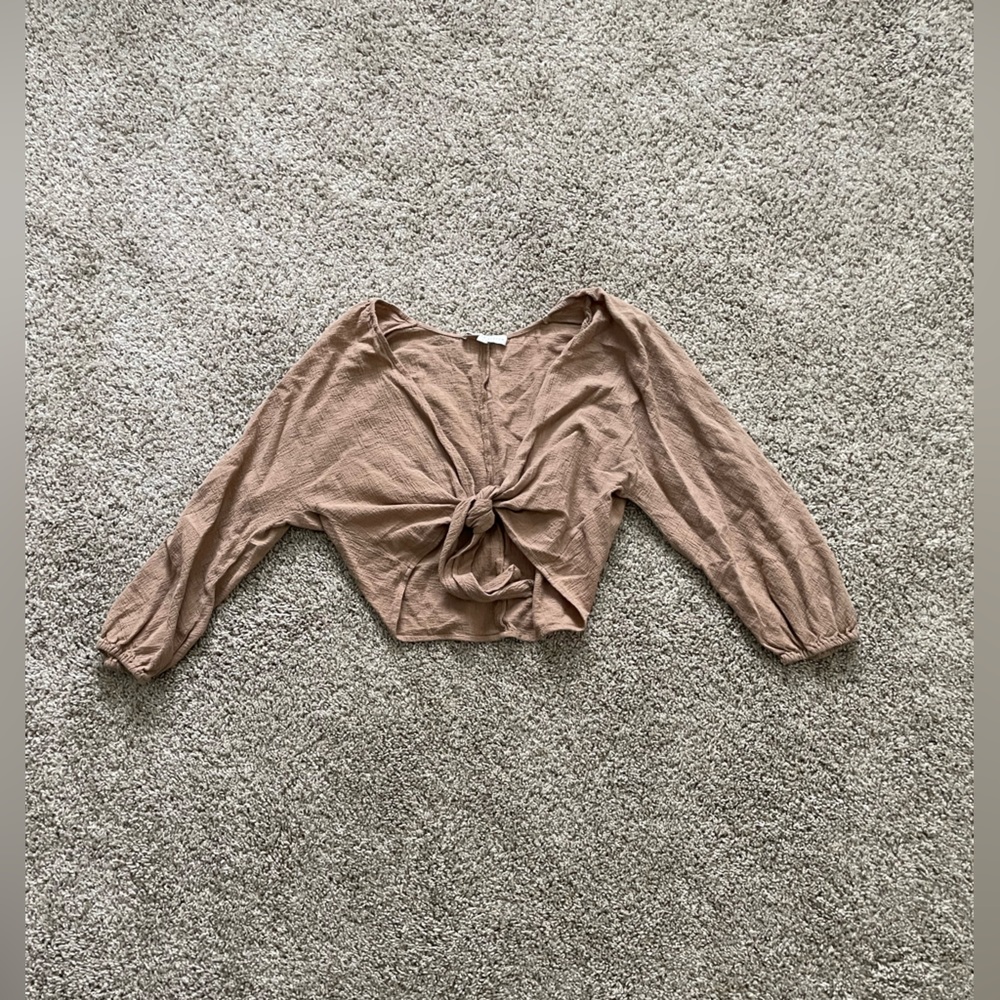 🤎 Linen Cropped Tie Front Blouse 🤎